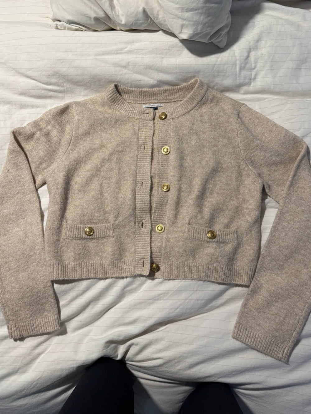 American Eagle Outfitters Beige Cropped Button Cardigan